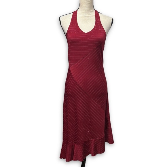 Y2K Red Glitter Asymmetrical Halter Dress - Picture 1 of 7